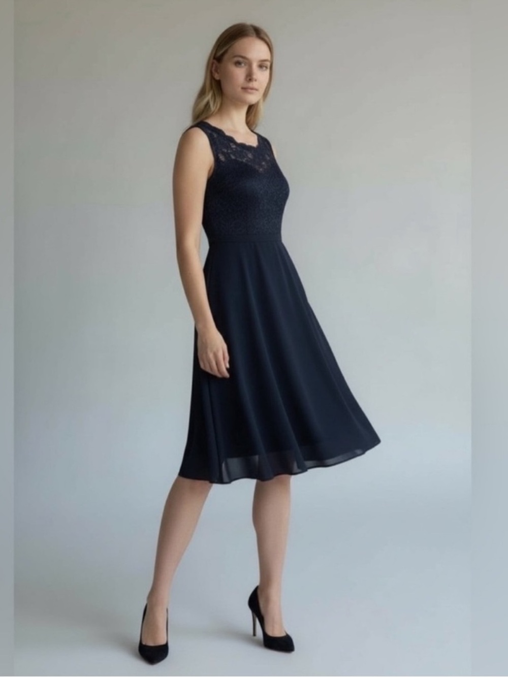 Kennedy Blue navy blue lace bodice bridesmaid formal cocktail party dress size 8